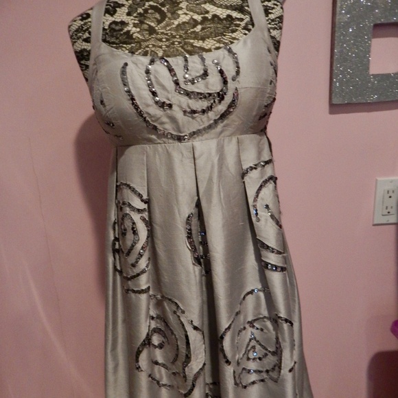 INC Silver Silk Dress With Sequence Design Size 10 - Picture 1 of 6
